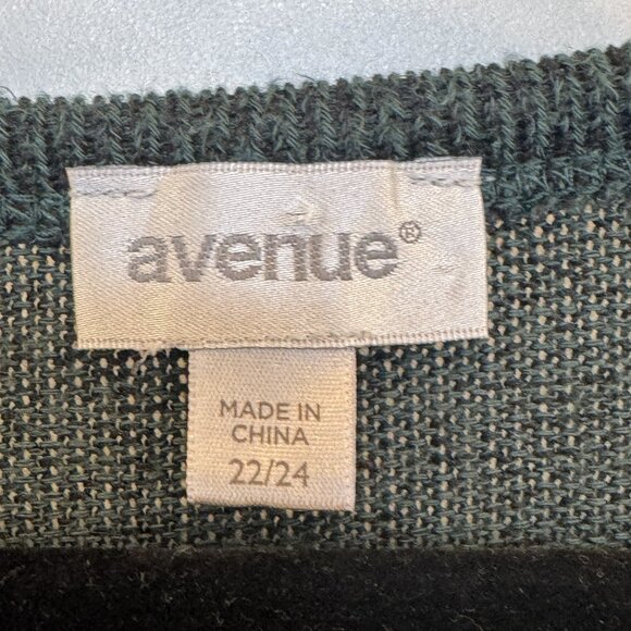 Avenue 22/24 Dark Green Heathered Knit Tunic Sweater w/Chiffon Floral Hem EUC - Picture 3 of 6